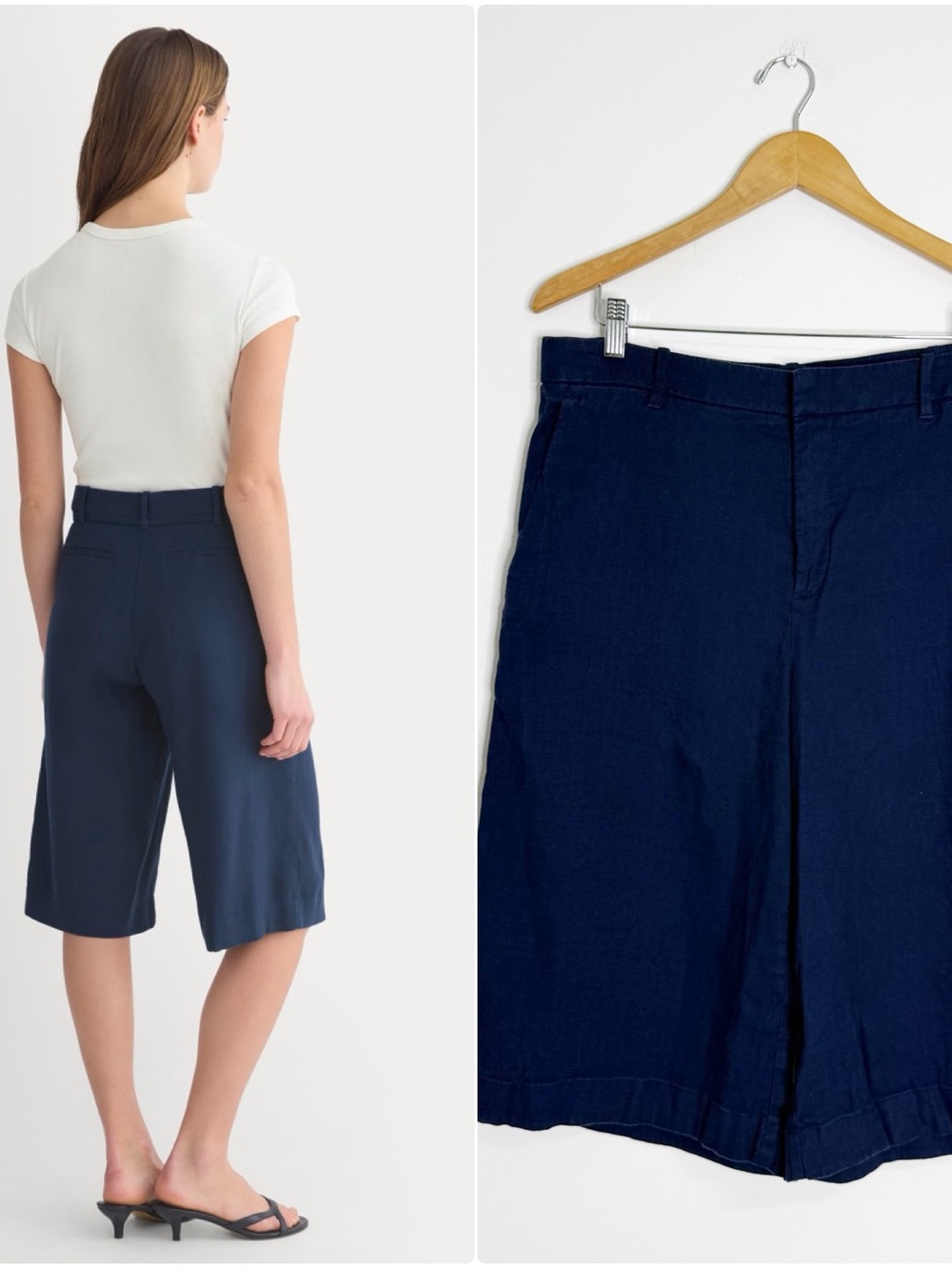 Everlane Long Tailored Shorts Size 12 Navy Stretch Linen Bermuda Shorts